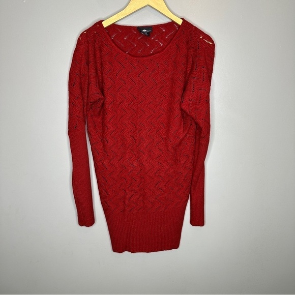 It’s our time red loose knit scoop neck sweater - Picture 1 of 6